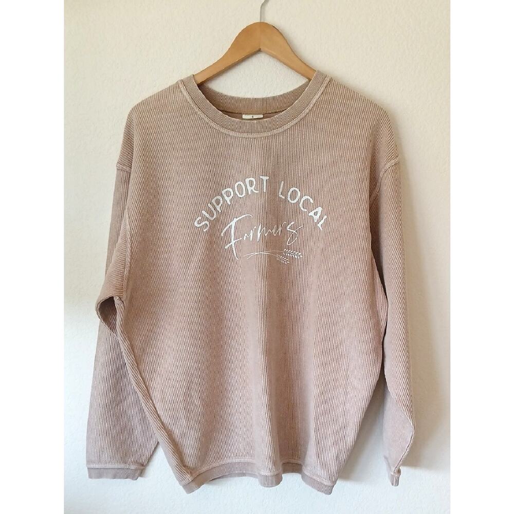 Oat Collective Support Local Farmers Tan Cotton Sweatshirt